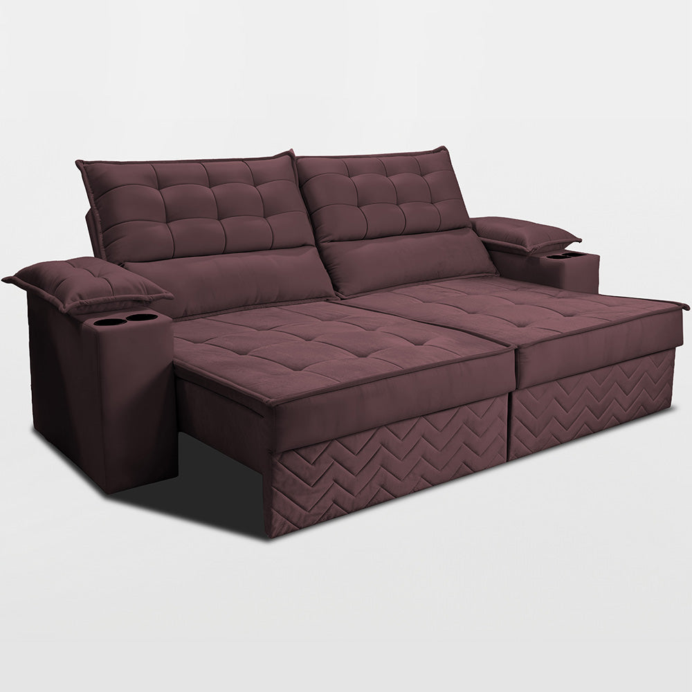 Sofá Retrátil e Reclinável 2,10m Verona com Porta Copos Velupluma Cama inBox