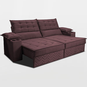Sofá Retrátil e Reclinável 2,10m Verona com Porta Copos Velupluma Cama inBox