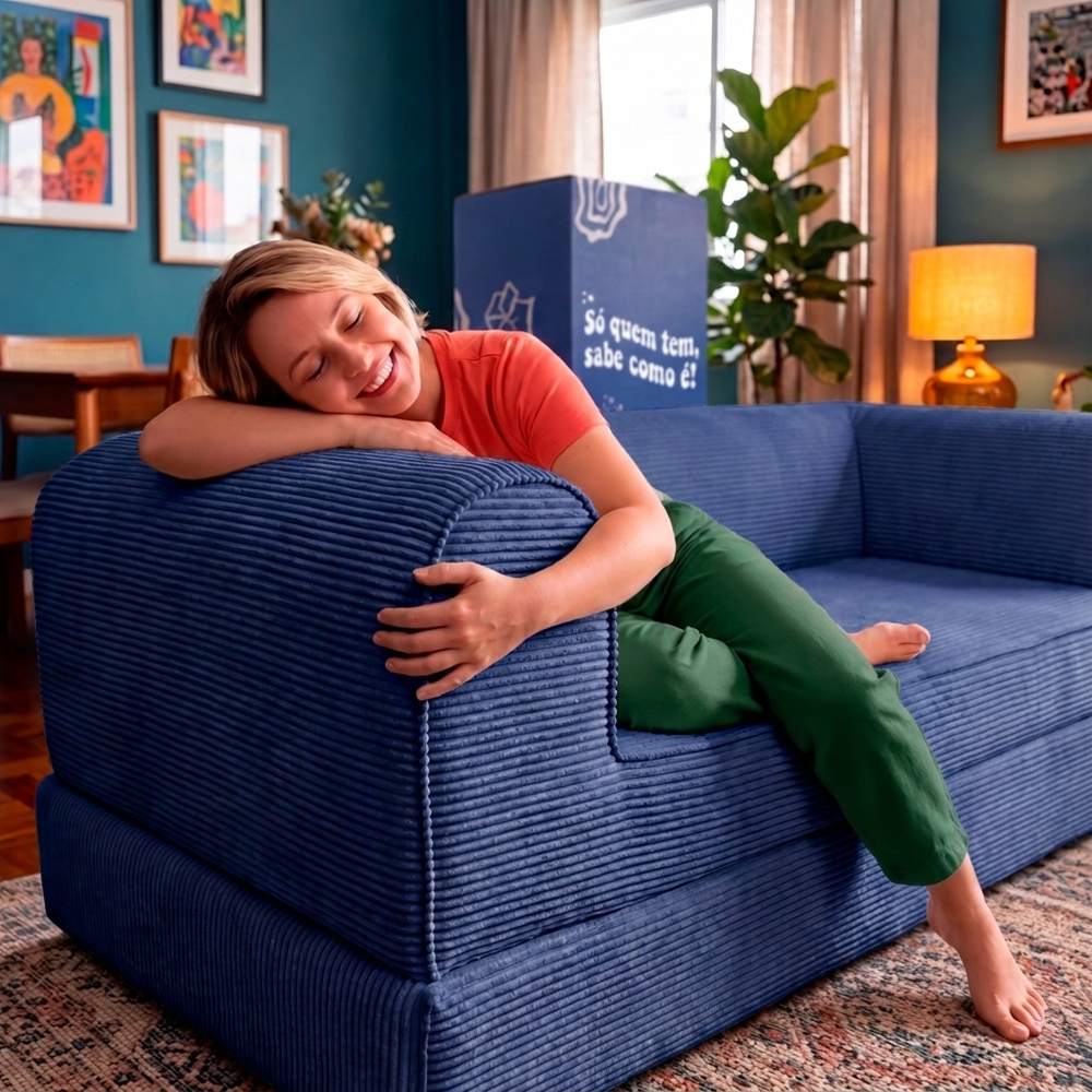 Sofá Cama Cotton Xpand Tech a Vácuo Velourê Cama inBox
