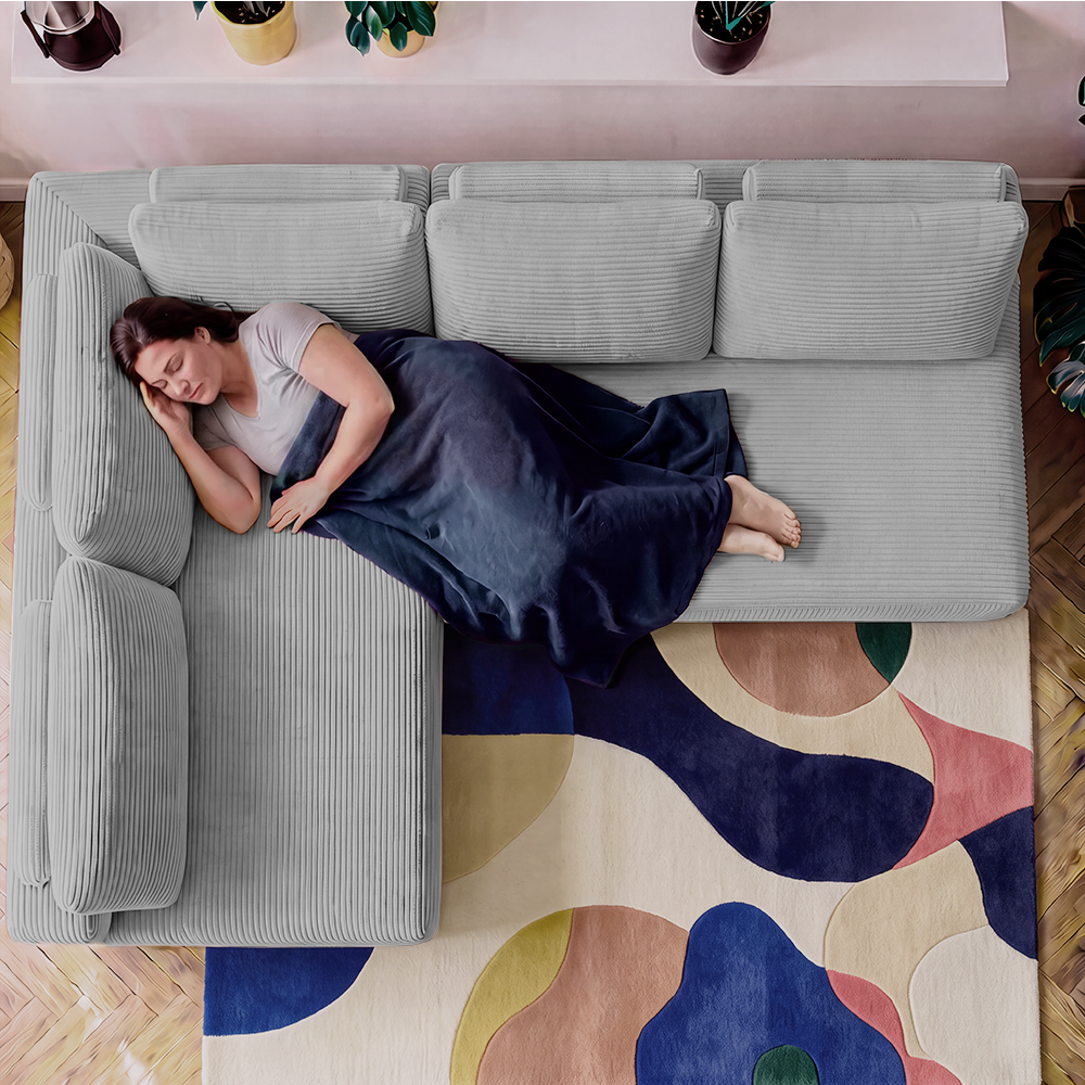 Sofá de Canto Modular Vibe Esquerdo 2,70m x 1,70m Xpand Tech Tecido Velourê Cama inBox