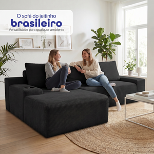 Sofá Evo com Chaise Lounge a Vácuo Velourê 3 módulos