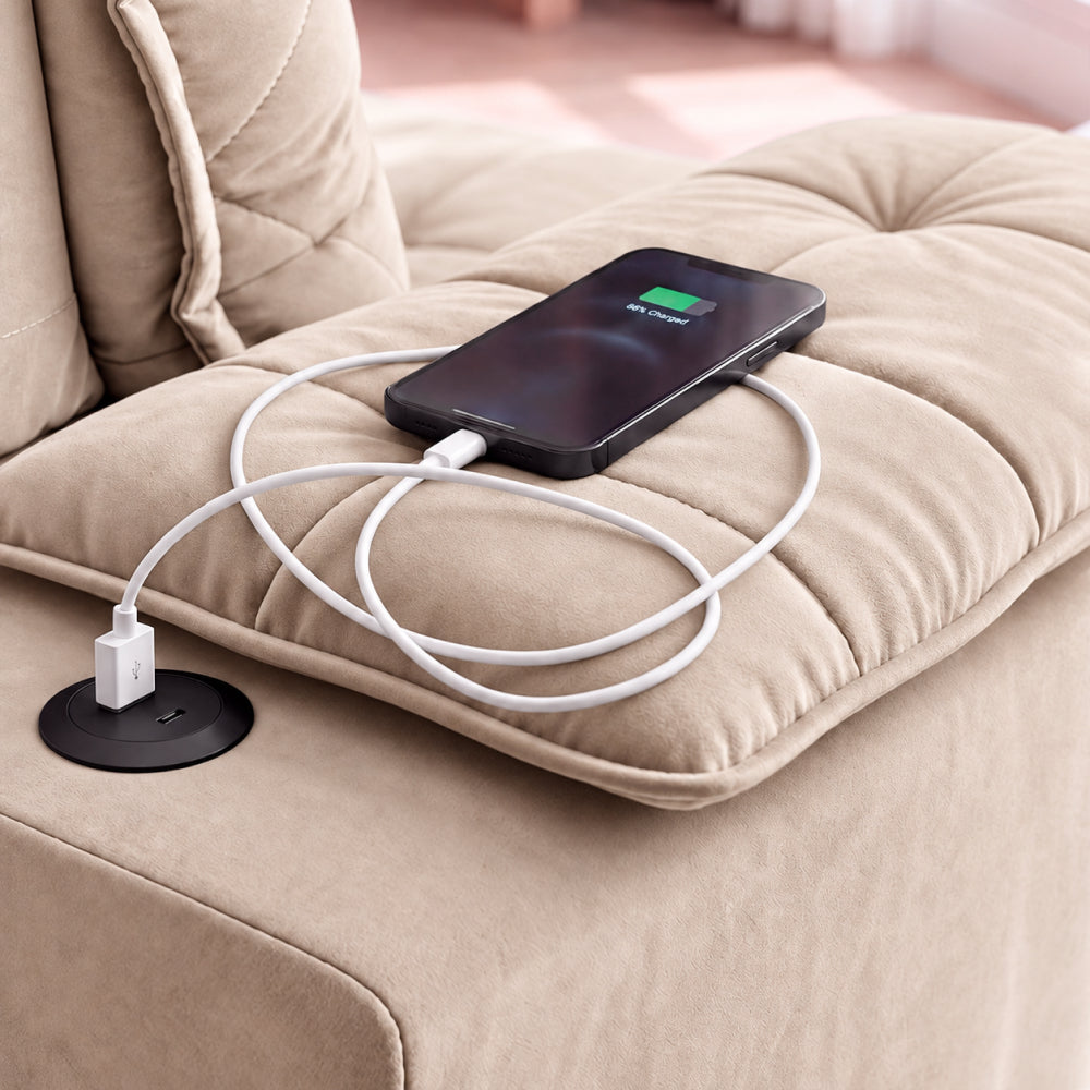 Sofá Retrátil e Reclinável Amalfi com Espuma SoftGel e Carregador USB/USB-C Velupluma Cama inBox