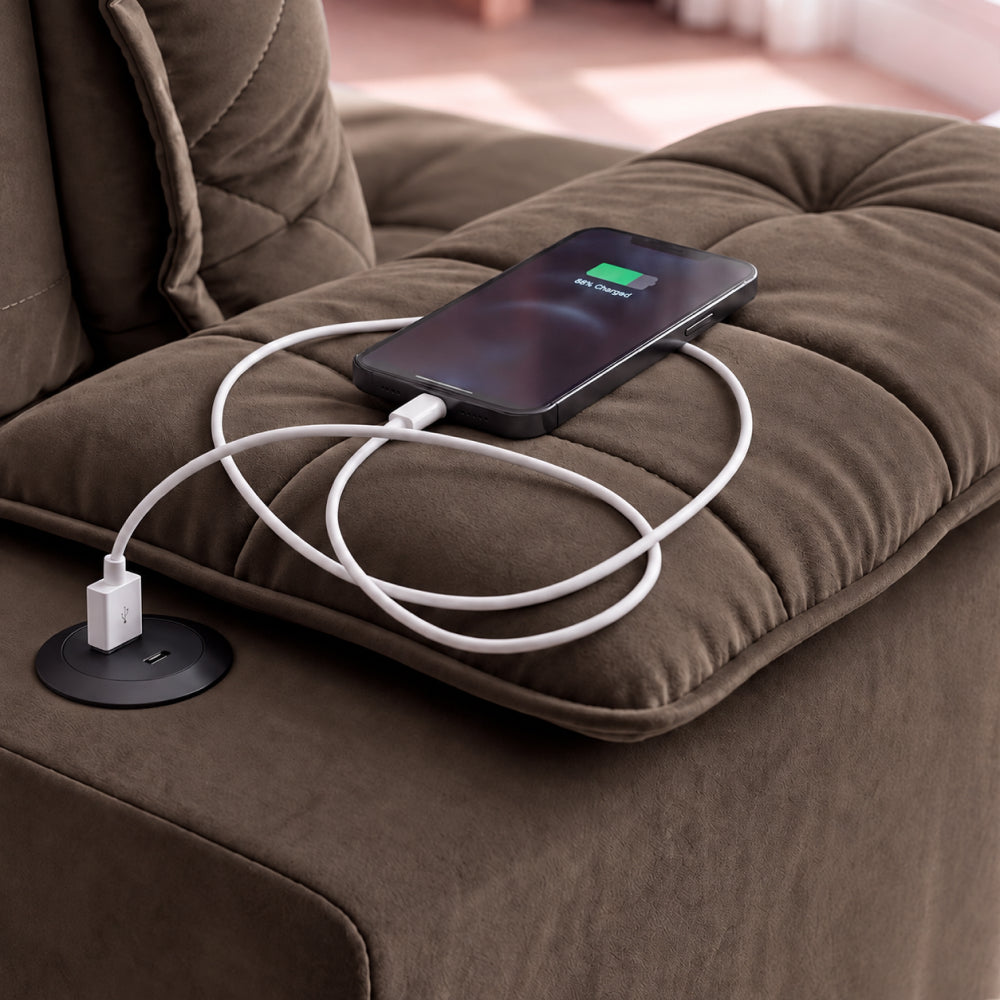 Sofá Retrátil e Reclinável Amalfi com Espuma SoftGel e Carregador USB/USB-C Velupluma Cama inBox
