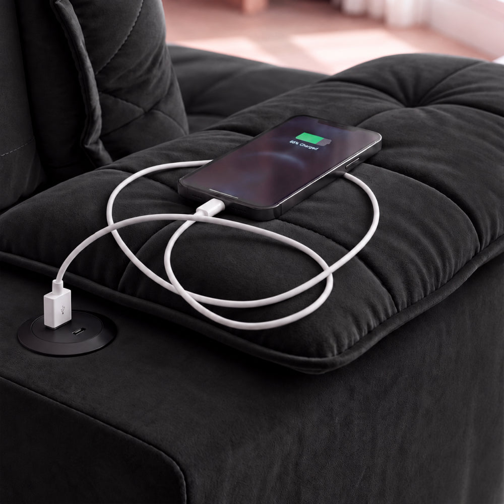 Sofá Retrátil e Reclinável Amalfi com Espuma SoftGel e Carregador USB/USB-C Velupluma Cama inBox