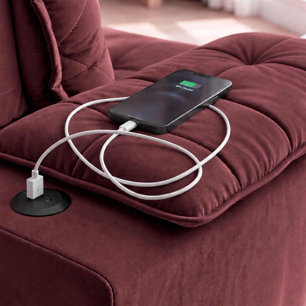 Sofá Retrátil e Reclinável Amalfi com Espuma SoftGel e Carregador USB/USB-C Velupluma Cama inBox