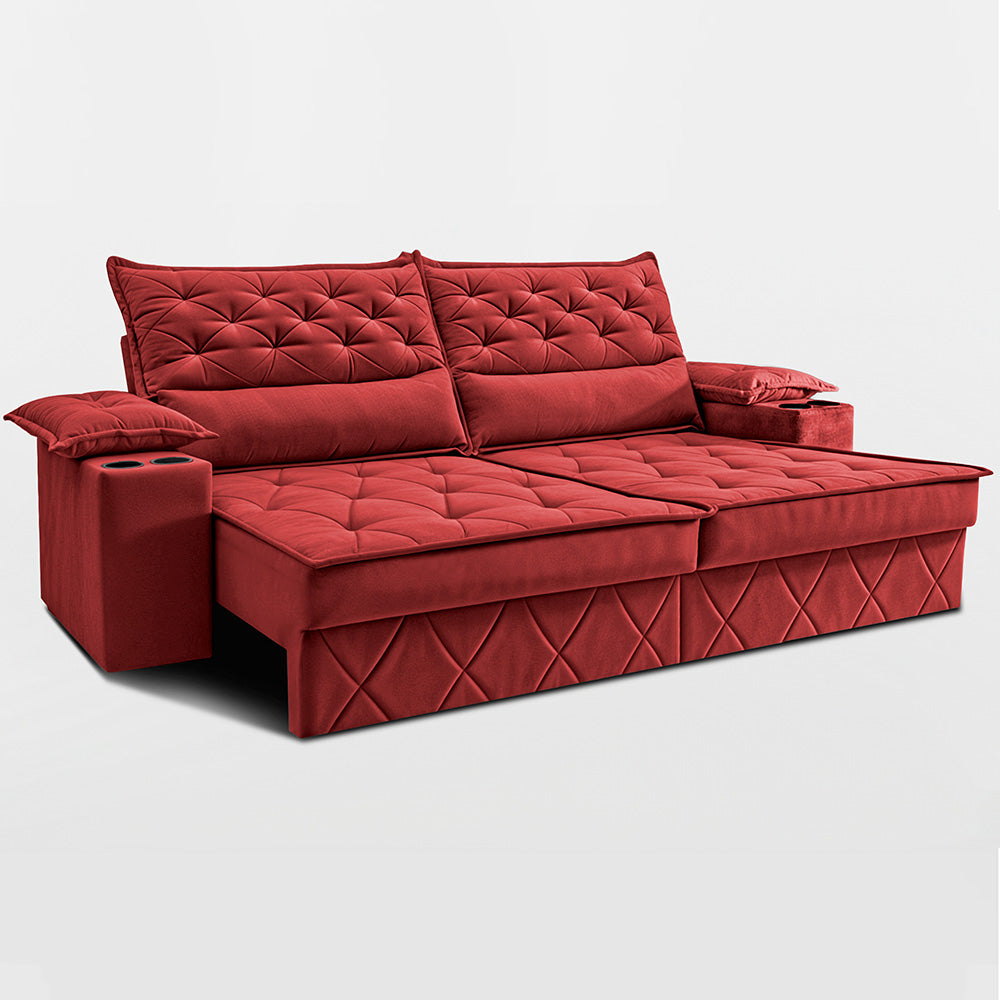 Sofá Retrátil e Reclinável com Porta Copos e Molas Cosmos Velusoft Cama inBox