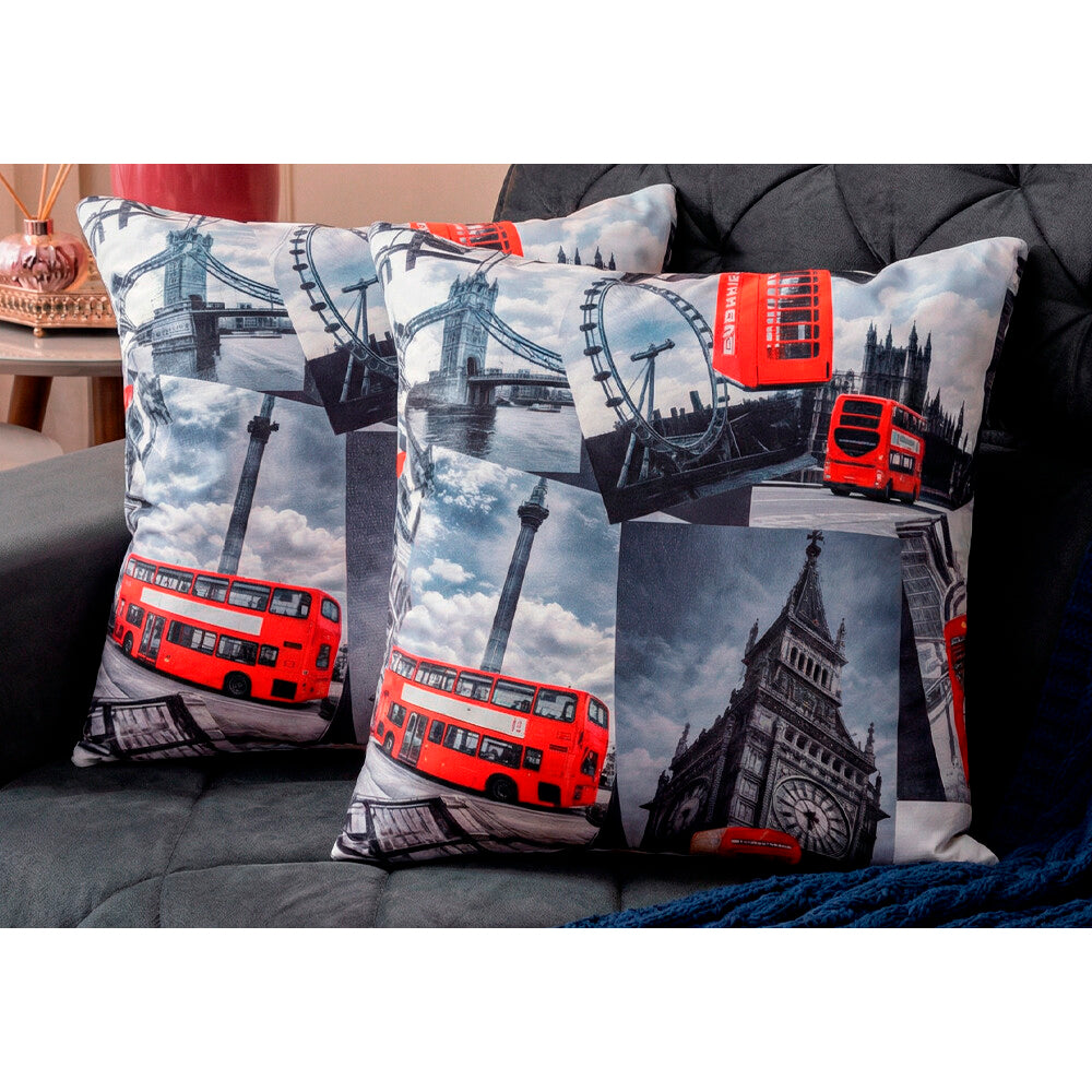 Almofadas Kit Plumie de 45x45cm 2 Uni Estampadas Londres Cama inBox