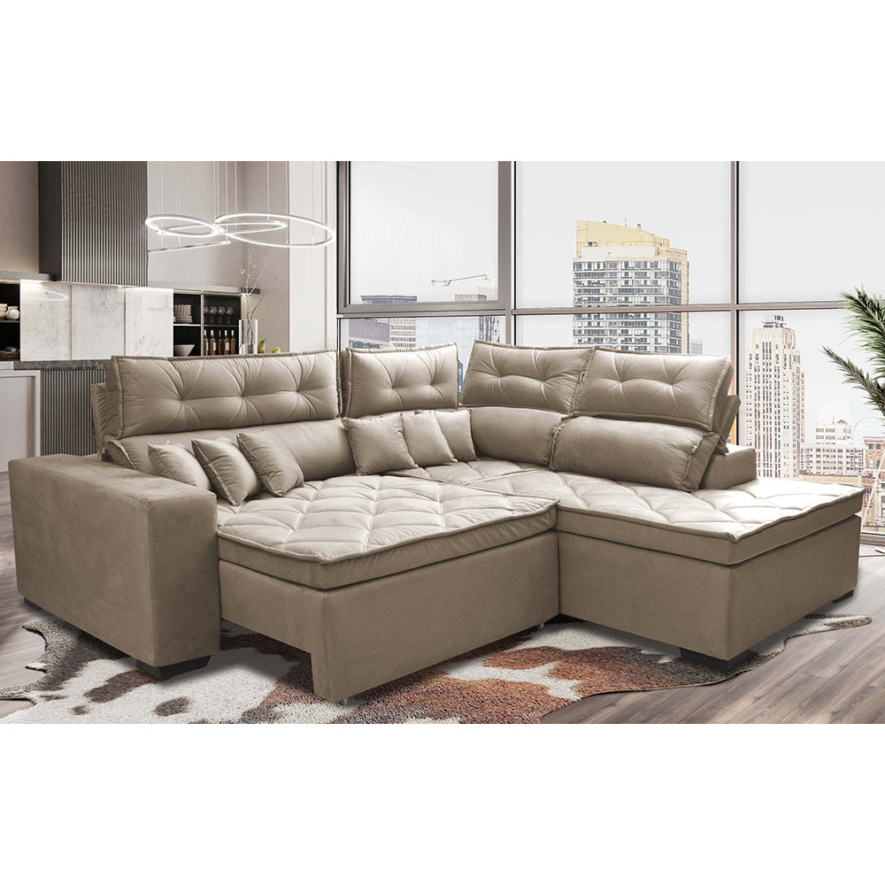 Sofá de Canto 2,60x2,36m Retrátil e Reclinável com Molas Cama inBox Platinum Direito Suede