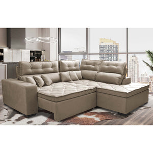 Sofá de Canto 2,60x2,36m Retrátil e Reclinável com Molas Cama inBox Platinum Direito Suede