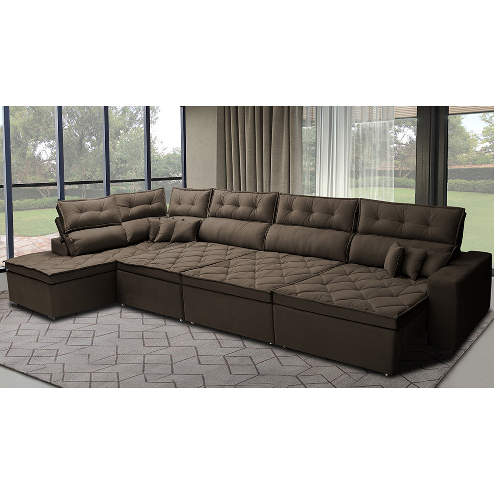 Sofá de Canto Esquerdo Retrátil e Reclinável com Molas Cama inBox Platinum Suede