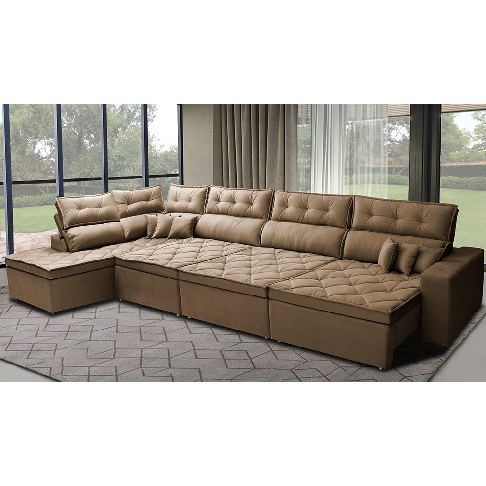 Sofá de Canto Esquerdo Retrátil e Reclinável com Molas Cama inBox Platinum Suede