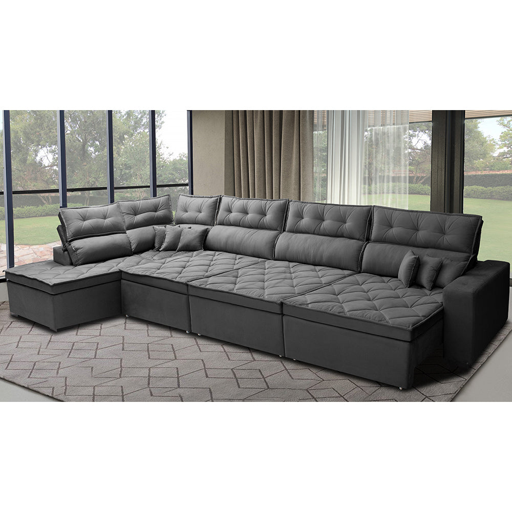Sofá de Canto Esquerdo Retrátil e Reclinável com Molas Cama inBox Platinum Suede