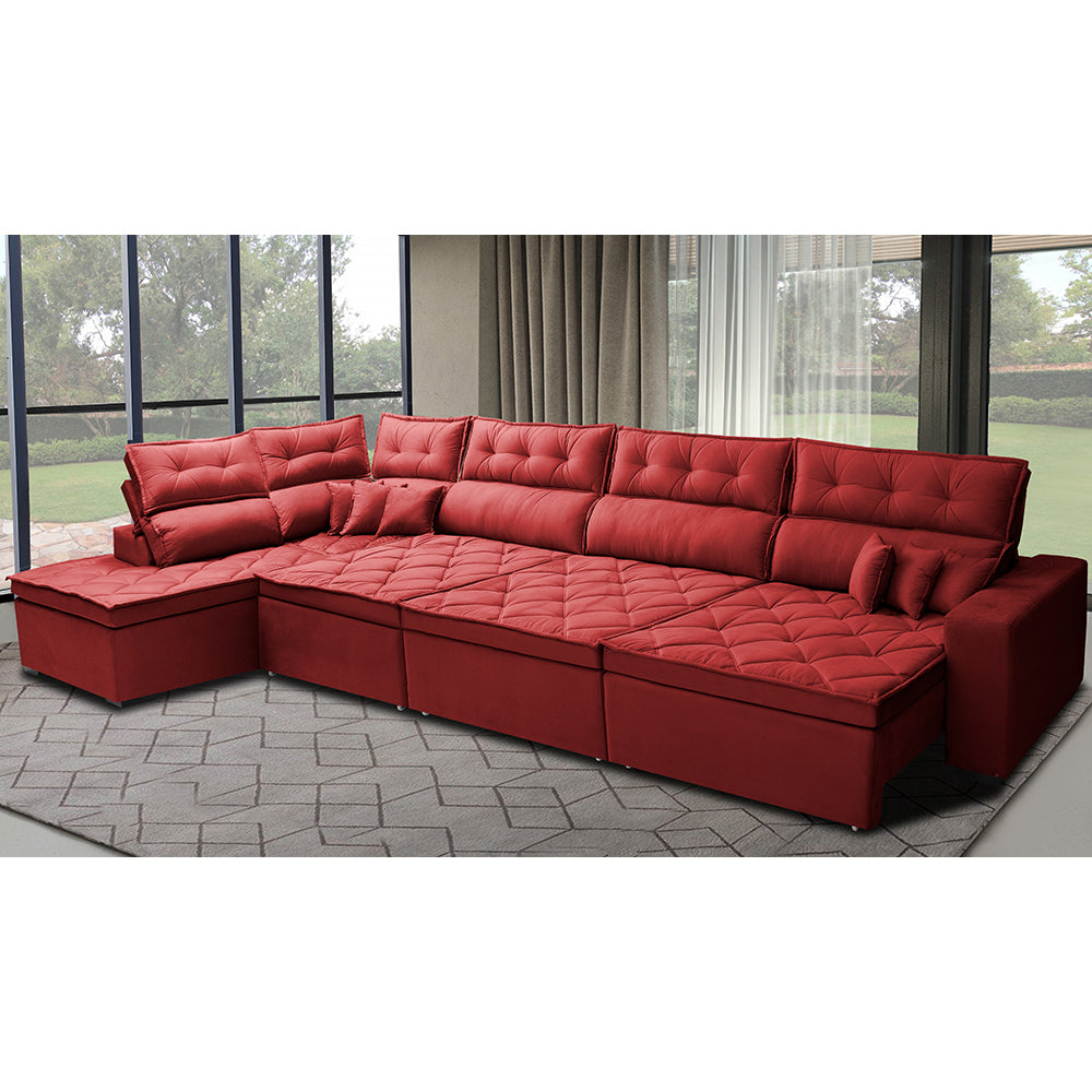 Sofá de Canto Esquerdo Retrátil e Reclinável com Molas Cama inBox Platinum Suede