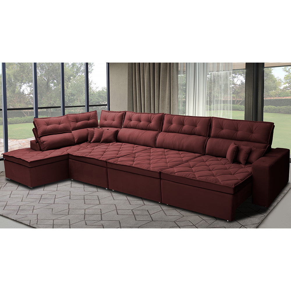 Sofá de Canto Esquerdo Retrátil e Reclinável com Molas Cama inBox Platinum Suede