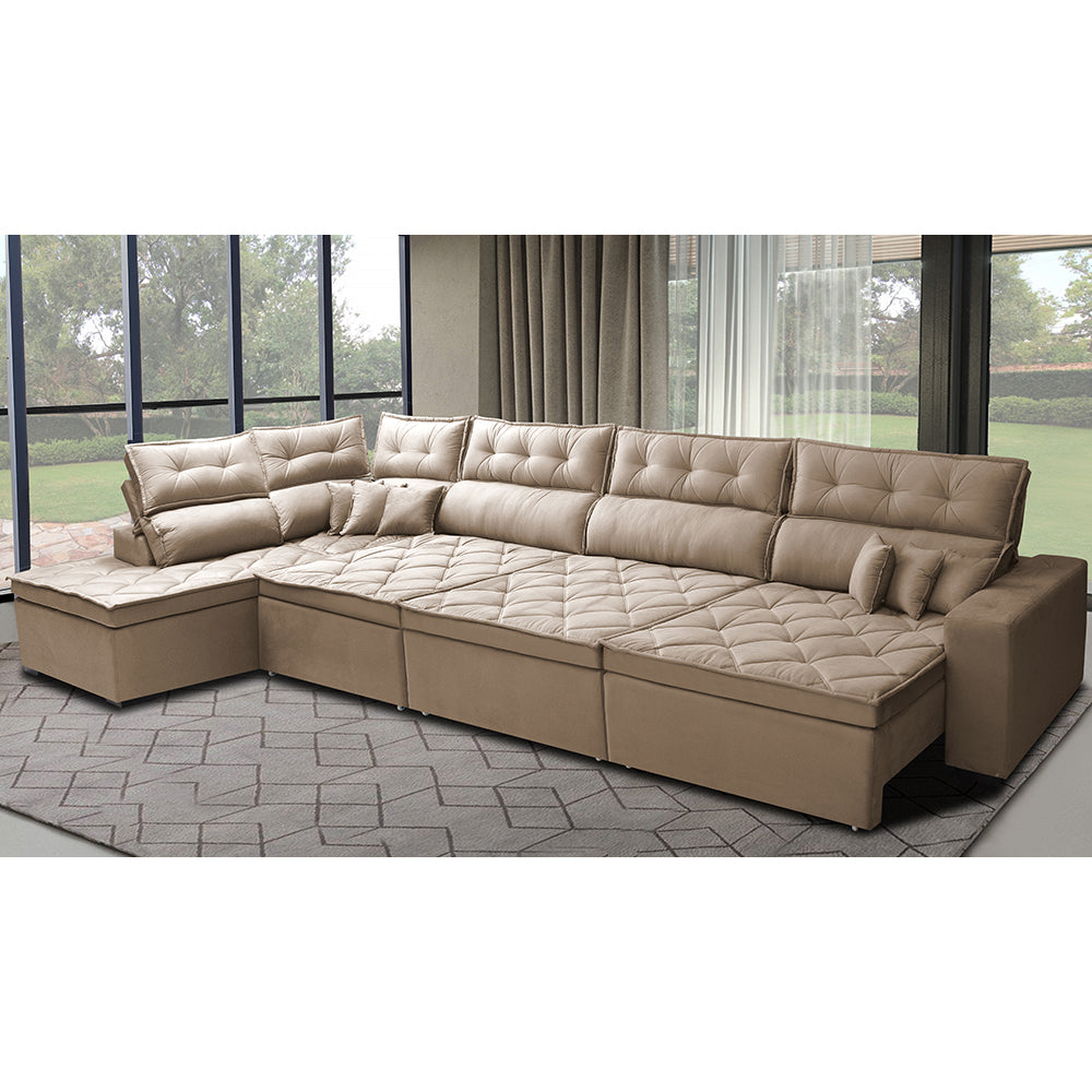Sofá de Canto Esquerdo Retrátil e Reclinável com Molas Cama inBox Platinum Suede