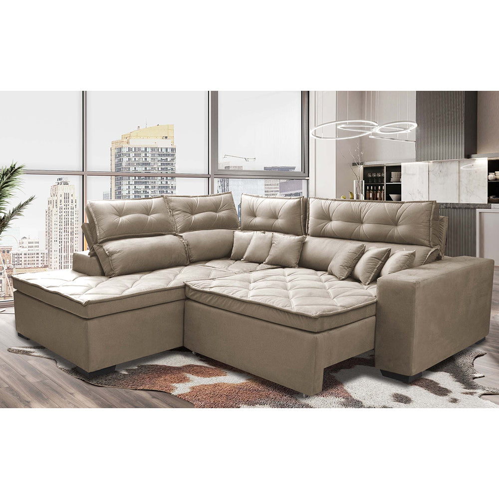 Sofá de Canto 2,60x2,36m Retrátil e Reclinável com Molas Cama inBox Platinum Esquerdo Suede
