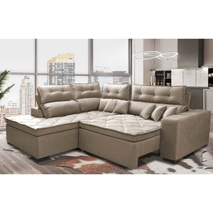 Sofá de Canto 2,60x2,36m Retrátil e Reclinável com Molas Cama inBox Platinum Esquerdo Suede