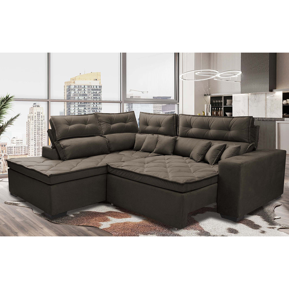 Sofá de Canto 2,60x2,36m Retrátil e Reclinável com Molas Cama inBox Platinum Esquerdo Suede