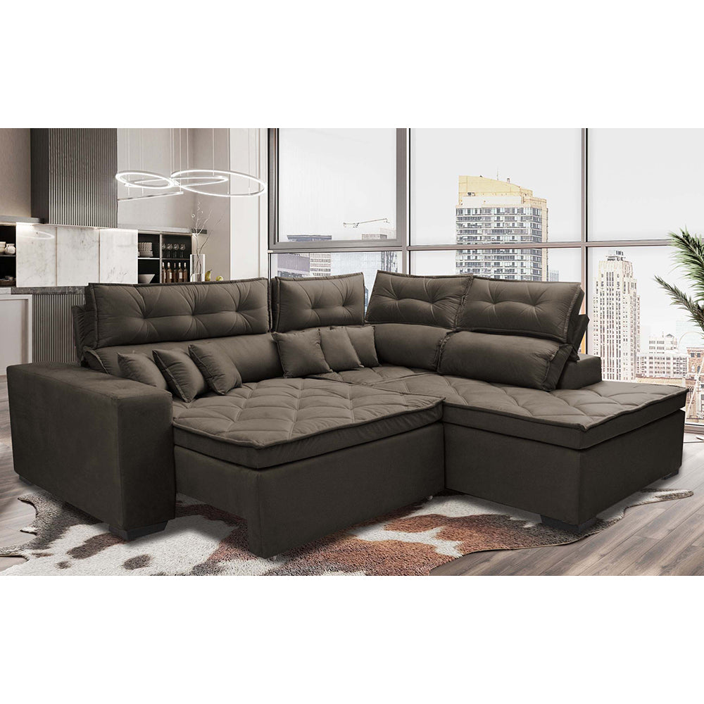 Sofá de Canto 2,60x2,36m Retrátil e Reclinável com Molas Cama inBox Platinum Direito Suede