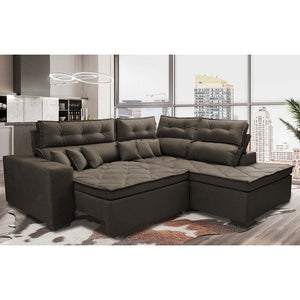 Sofá de Canto 2,60x2,36m Retrátil e Reclinável com Molas Cama inBox Platinum Direito Suede