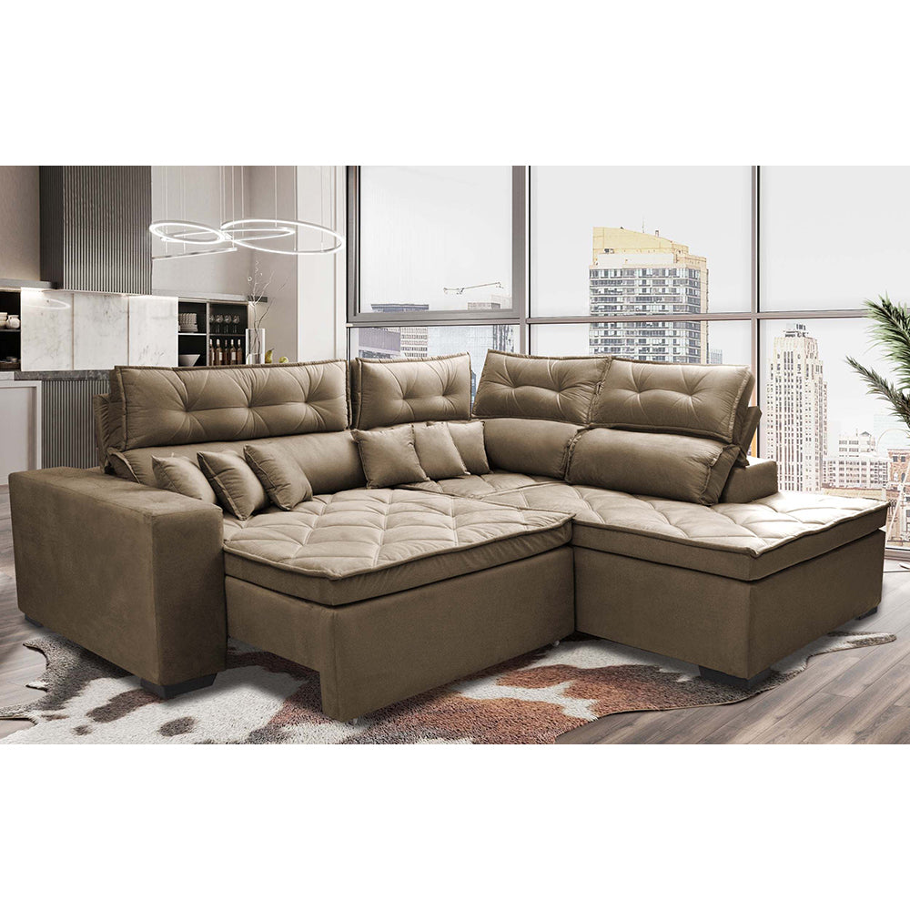 Sofá de Canto 2,60x2,36m Retrátil e Reclinável com Molas Cama inBox Platinum Direito Suede