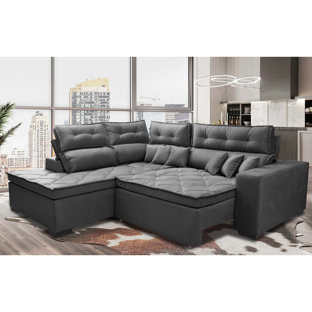 Sofá de Canto 2,60x2,36m Retrátil e Reclinável com Molas Cama inBox Platinum Esquerdo Suede