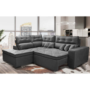 Sofá de Canto 2,60x2,36m Retrátil e Reclinável com Molas Cama inBox Platinum Esquerdo Suede