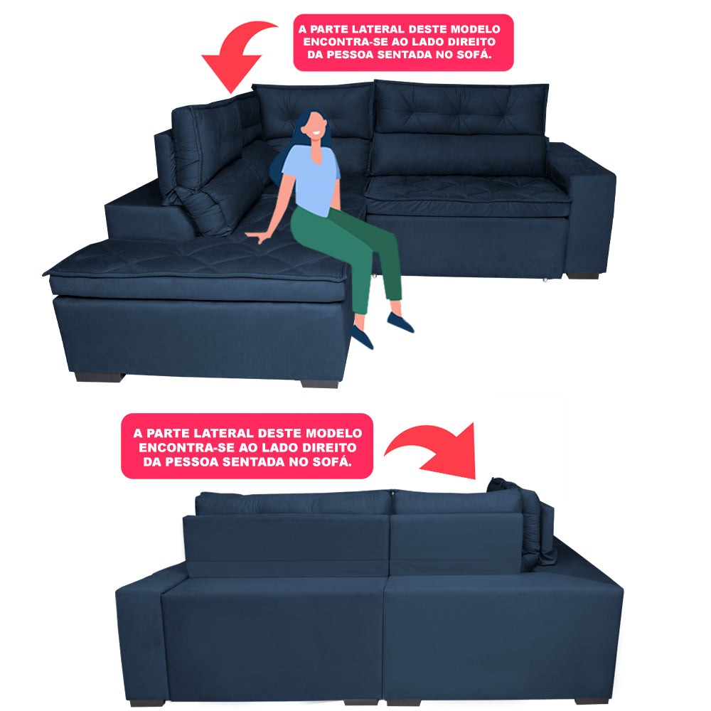 Sofá de Canto 2,60x2,36m Retrátil e Reclinável com Molas Cama inBox Platinum Esquerdo Suede
