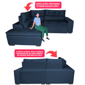 Sofá de Canto 2,60x2,36m Retrátil e Reclinável com Molas Cama inBox Platinum Esquerdo Suede