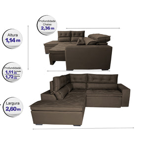 Sofá de Canto 2,60x2,36m Retrátil e Reclinável com Molas Cama inBox Platinum Esquerdo Suede