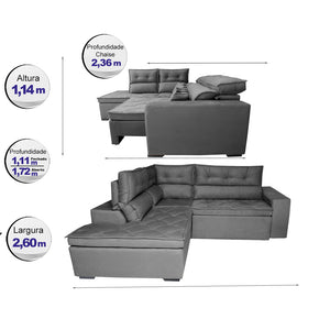 Sofá de Canto 2,60x2,36m Retrátil e Reclinável com Molas Cama inBox Platinum Esquerdo Suede