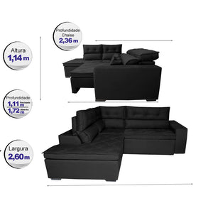 Sofá de Canto 2,60x2,36m Retrátil e Reclinável com Molas Cama inBox Platinum Esquerdo Suede