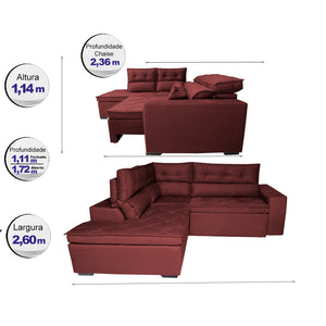 Sofá de Canto 2,60x2,36m Retrátil e Reclinável com Molas Cama inBox Platinum Esquerdo Suede