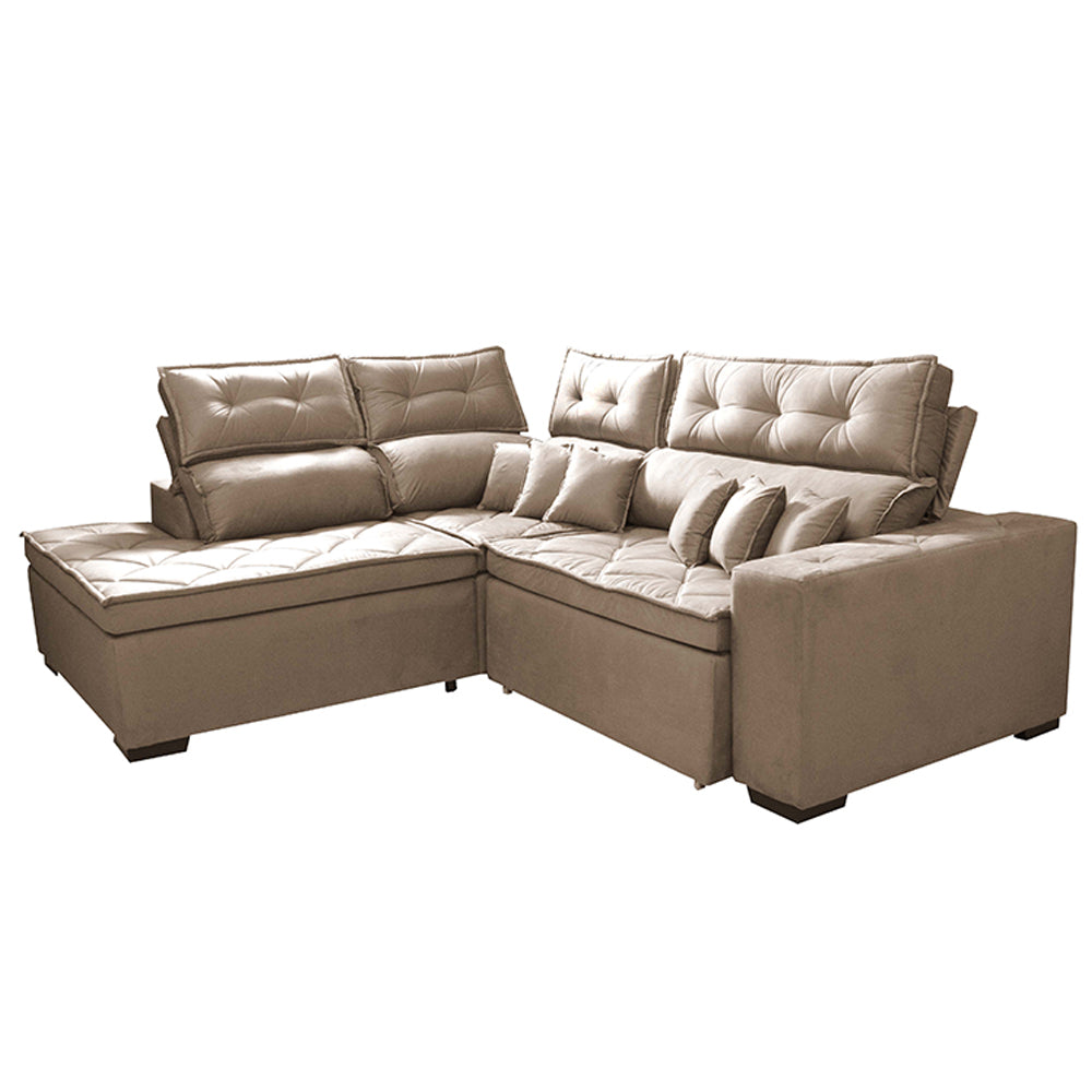Sofá de Canto 2,60x2,36m Retrátil e Reclinável com Molas Cama inBox Platinum Esquerdo Suede