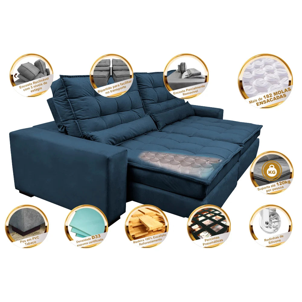 Sofa Retratil e Reclinavel 3 lugares com Molas Ensacadas Gold - ambiente