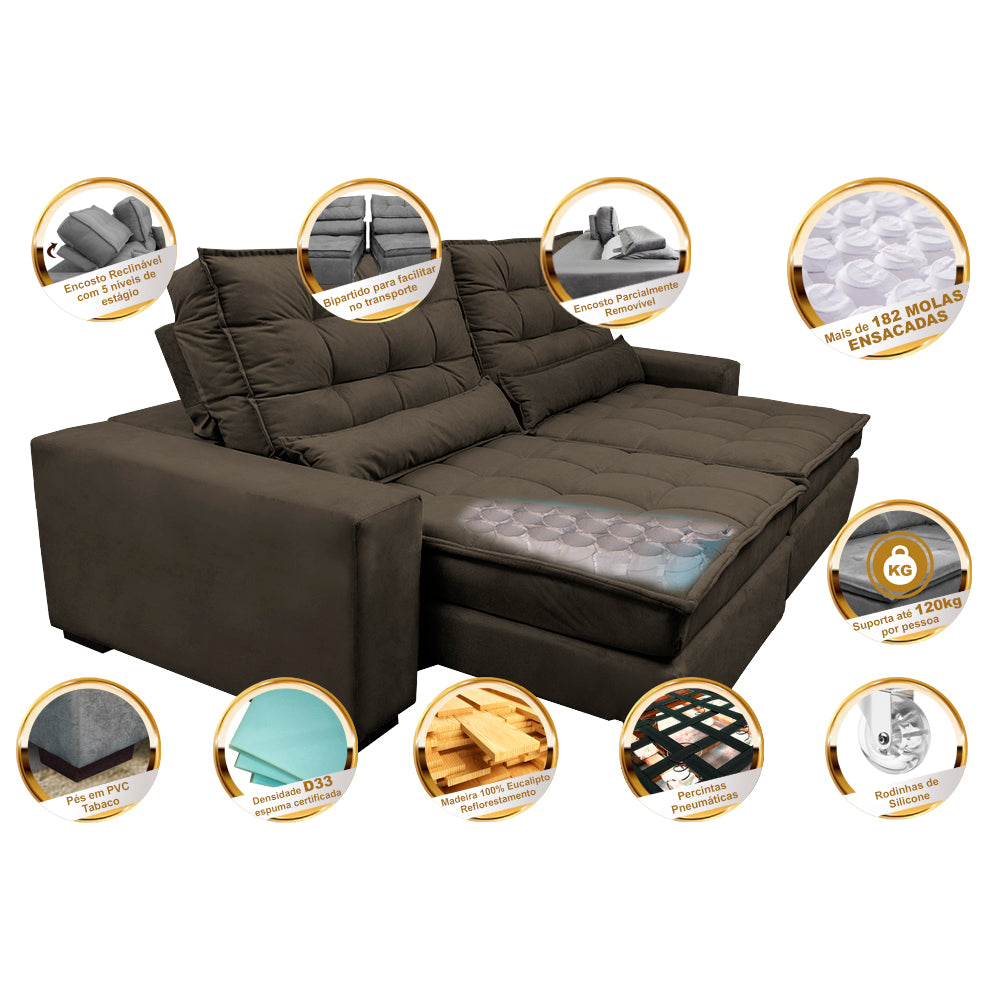 Sofa Retratil e Reclinavel 3 lugares com Molas Ensacadas Gold - ambiente