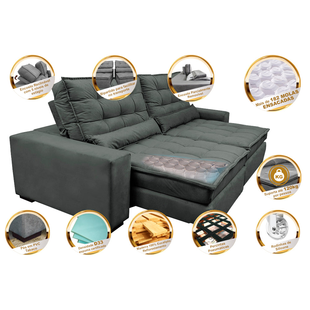 Sofa Retratil e Reclinavel 3 lugares com Molas Ensacadas Gold - ambiente