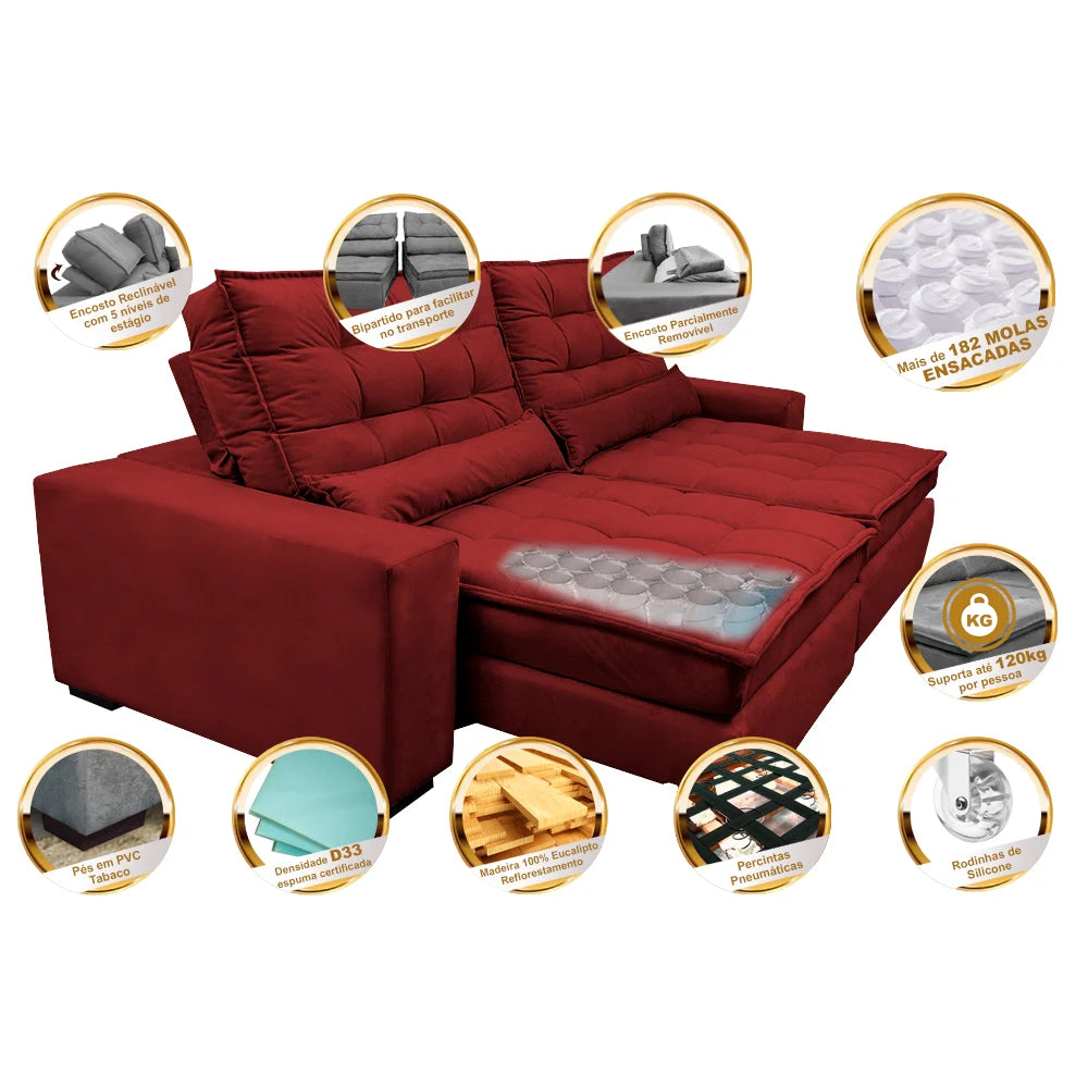 Sofa Retratil e Reclinavel 3 lugares com Molas Ensacadas Gold - ambiente