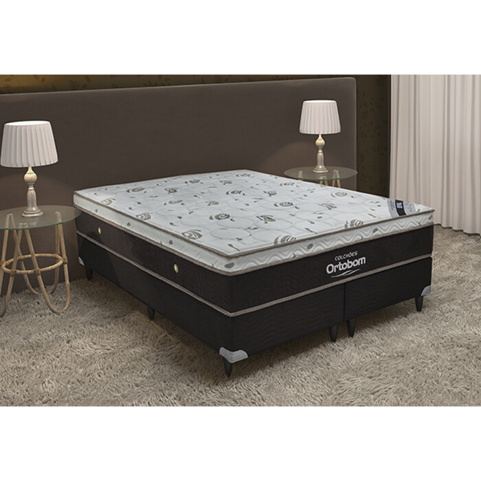 Conjunto Cama Box Queen Sleep King com Molas Ensacadas Ortobom 158x198x74  Marrom