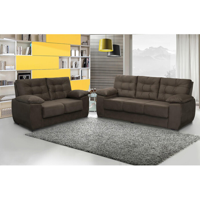 Conjunto de Sofá Luxemburgo 3 e 2 Lugares Tecido Suede Liso Café - Moveis  Marfim