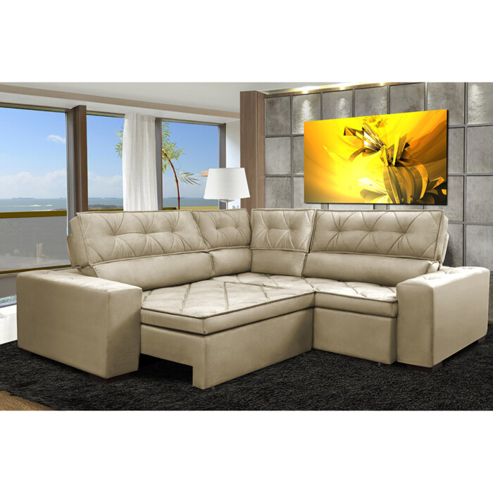 Sofa Retratil Reclinavel de Canto Bege 2,30 x 2,30