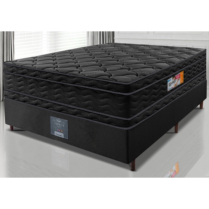 Cama Box Casal Colchão Ortopédico Black + Box 138x188x71 Double Face Espuma  D33 Preto