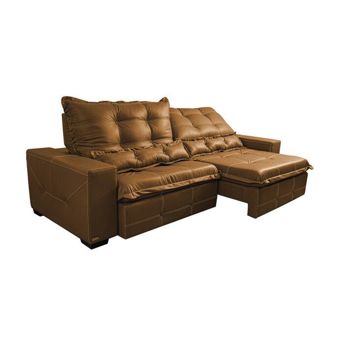 Sofa De Courino Retratil E Reclinavel 2 95m Cama Inbox Bourbon Softgel D40 Caramelo