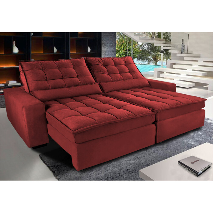 Sofa Retratil Reclinavel 3 Lugares Vermelho Cama inBox
