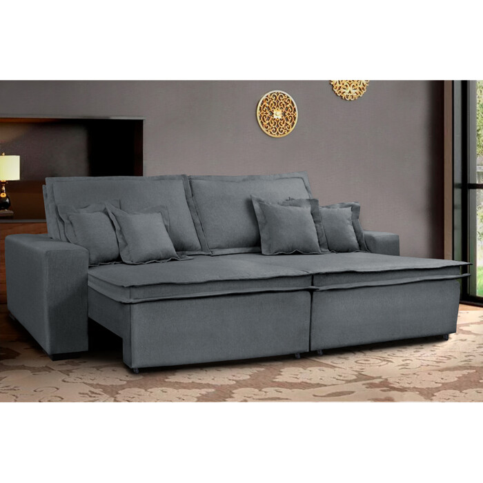 Sofa Retrátil e Reclinável com Molas Cama inBox Premium 2,72m tecido em  linho Cinza Escuro