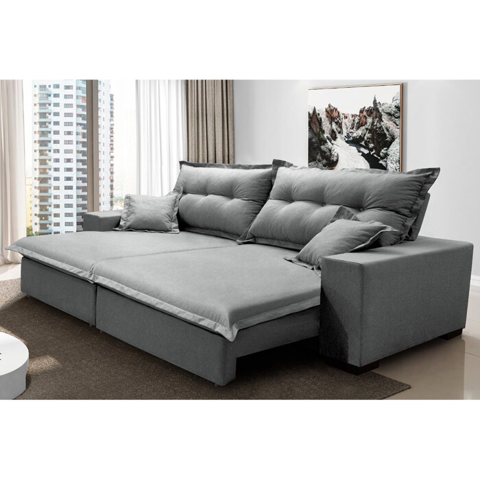 Sofa Retratil Reclinavel Molas Ensacadas Cinza Claro