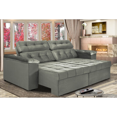 0 - Sofá New Itália 2,52 Mts Retrátil e Reclinável Tecido Suede C