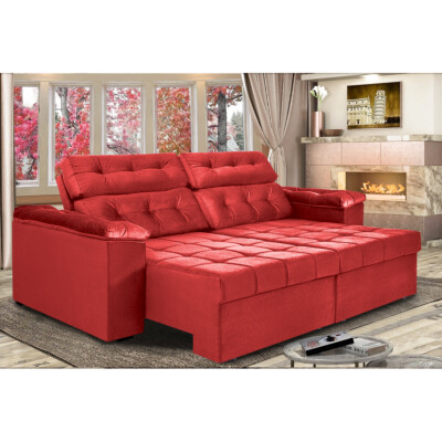 0 - Sofá New Itália 2,52 Mts Retrátil e Reclinável Tecido Suede V