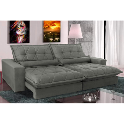 0 - Sofa Retrátil e Reclinável 2,12m com Molas Ensacadas Cama inB