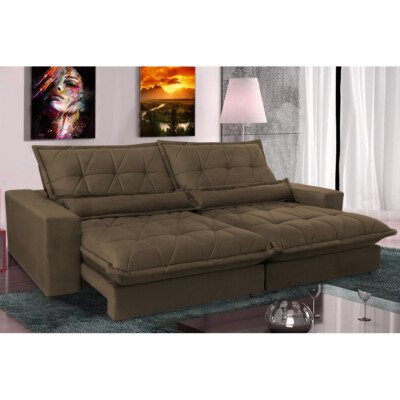 0 - Sofa Retrátil e Reclinável 2,32m com Molas Ensacadas Cama inB